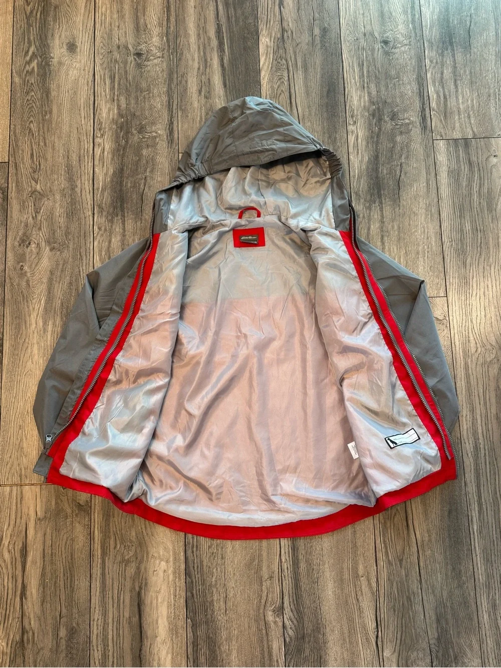 Eddie Bauer Kids Hooded Rain Jacket Gray Red Size L 14/16